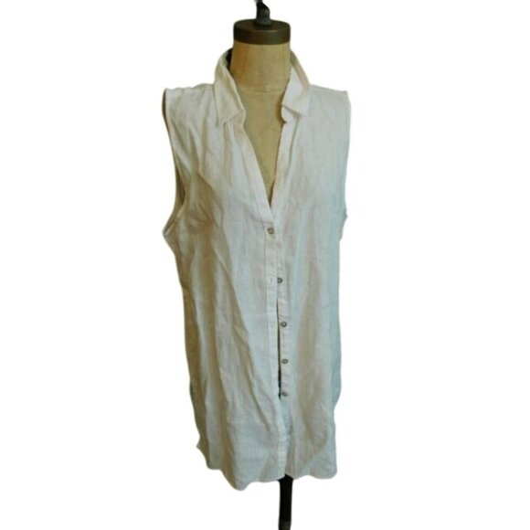 Sigrid Olsen Size XL White Button Down Linen Sleeveless Long Top NWT - Picture 1 of 3